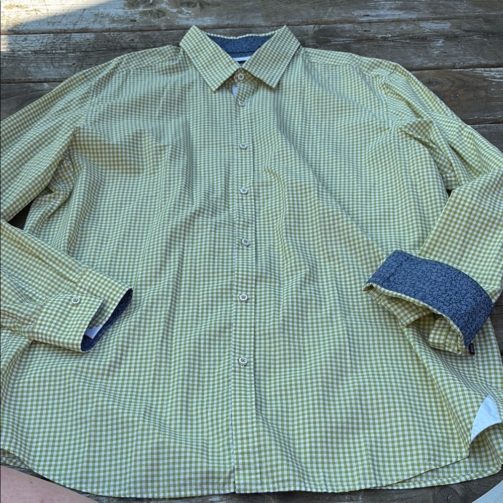 Boss olive green gingham plaid Men's Shirt US XL